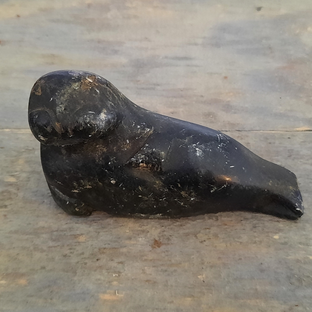 Vintage Signed Inuit Carved Soapstone Walrus Sculpture Canadian Indigenous Arts
